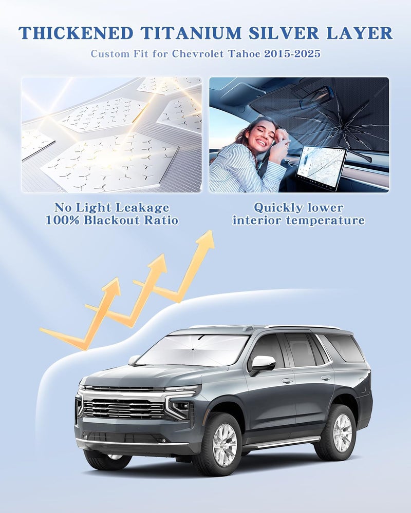 Epltion [Upgrade] Portable for Chevy Tahoe 2015-2025 Windshield Sunshade Umbrella[Military-Grade Sturdy] with Carry Bag, 2 in1 Ice Crystal Durable Compact Shade Umbrella UPF50+ Front Window Outdoor Camping - Image 2